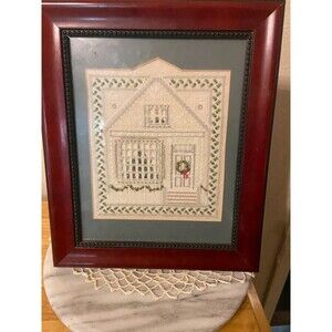 Finished & Framed Vintage Hardanger Cross Stitch Patricia Andrle Christmas House